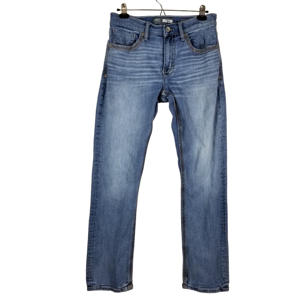 BKE Jake Straight Leg Jeans Mens 32R Blue Medium Wash Whiskered Denim Pants